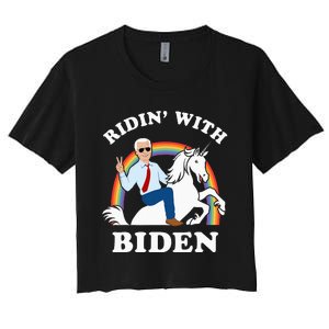 Unicorn Ridin With Biden Funny Joe Biden Women's Crop Top Tee