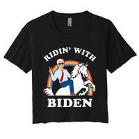 Unicorn Ridin With Biden Funny Joe Biden Women's Crop Top Tee