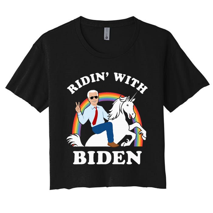 Unicorn Ridin With Biden Funny Joe Biden Women's Crop Top Tee