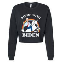 Unicorn Ridin With Biden Funny Joe Biden Cropped Pullover Crew