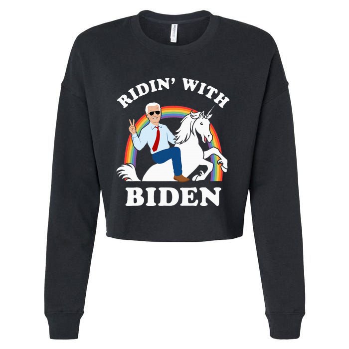 Unicorn Ridin With Biden Funny Joe Biden Cropped Pullover Crew