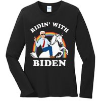 Unicorn Ridin With Biden Funny Joe Biden Ladies Long Sleeve Shirt