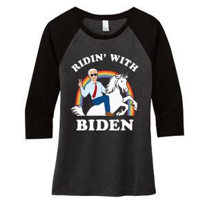 Unicorn Ridin With Biden Funny Joe Biden Women's Tri-Blend 3/4-Sleeve Raglan Shirt