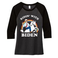 Unicorn Ridin With Biden Funny Joe Biden Women's Tri-Blend 3/4-Sleeve Raglan Shirt