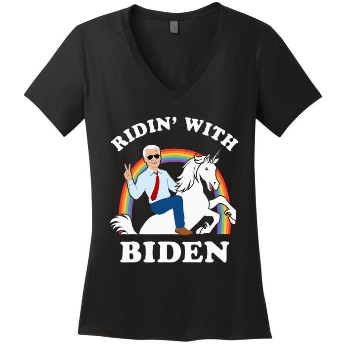 Unicorn Ridin With Biden Funny Joe Biden Women's V-Neck T-Shirt