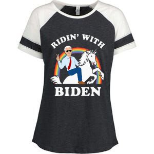 Unicorn Ridin With Biden Funny Joe Biden Enza Ladies Jersey Colorblock Tee