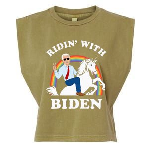 Unicorn Ridin With Biden Funny Joe Biden Garment-Dyed Women's Muscle Tee