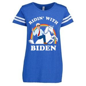 Unicorn Ridin With Biden Funny Joe Biden Enza Ladies Jersey Football T-Shirt