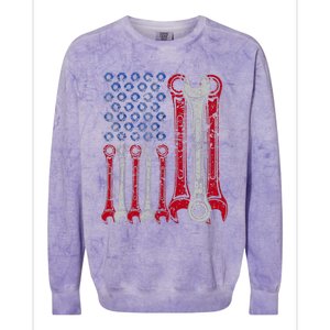 USA Red White Blue American Flag Mechanic Colorblast Crewneck Sweatshirt