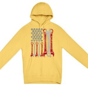 USA Red White Blue American Flag Mechanic Premium Pullover Hoodie