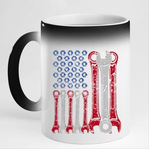 USA Red White Blue American Flag Mechanic 11oz Black Color Changing Mug