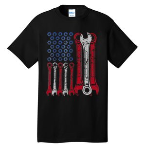 USA Red White Blue American Flag Mechanic Tall T-Shirt