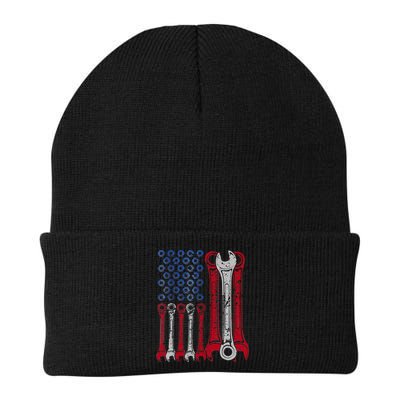 USA Red White Blue American Flag Mechanic Knit Cap Winter Beanie