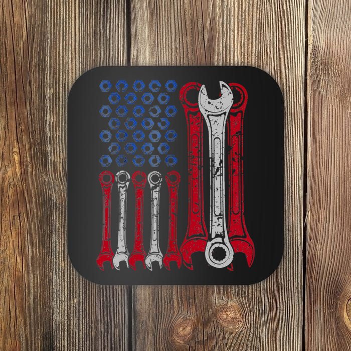 USA Red White Blue American Flag Mechanic Coaster