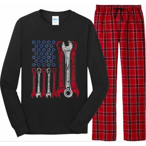 USA Red White Blue American Flag Mechanic Long Sleeve Pajama Set