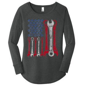 USA Red White Blue American Flag Mechanic Women's Perfect Tri Tunic Long Sleeve Shirt