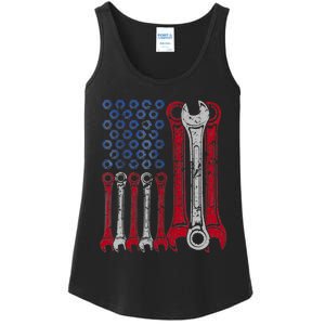 USA Red White Blue American Flag Mechanic Ladies Essential Tank