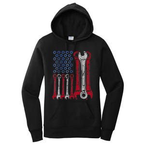 USA Red White Blue American Flag Mechanic Women's Pullover Hoodie