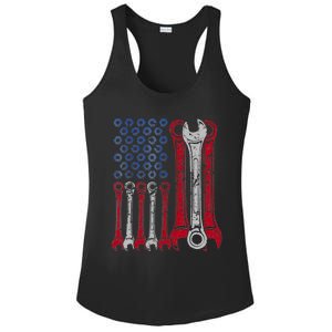 USA Red White Blue American Flag Mechanic Ladies PosiCharge Competitor Racerback Tank