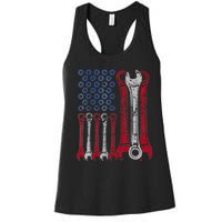 USA Red White Blue American Flag Mechanic Women's Racerback Tank