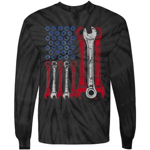 USA Red White Blue American Flag Mechanic Tie-Dye Long Sleeve Shirt