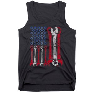 USA Red White Blue American Flag Mechanic Tank Top