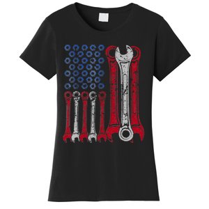 USA Red White Blue American Flag Mechanic Women's T-Shirt