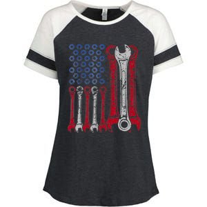 USA Red White Blue American Flag Mechanic Enza Ladies Jersey Colorblock Tee