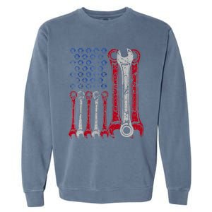 USA Red White Blue American Flag Mechanic Garment-Dyed Sweatshirt