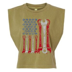 USA Red White Blue American Flag Mechanic Garment-Dyed Women's Muscle Tee