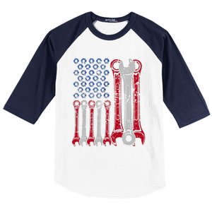 USA Red White Blue American Flag Mechanic Baseball Sleeve Shirt