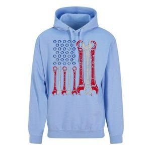 USA Red White Blue American Flag Mechanic Unisex Surf Hoodie