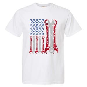 USA Red White Blue American Flag Mechanic Garment-Dyed Heavyweight T-Shirt