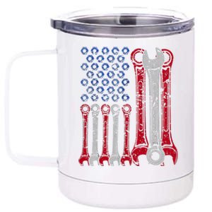 USA Red White Blue American Flag Mechanic 12 oz Stainless Steel Tumbler Cup