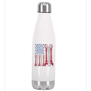 USA Red White Blue American Flag Mechanic Stainless Steel Insulated Water Bottle