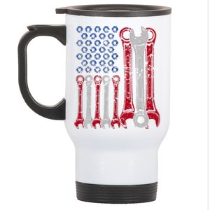 USA Red White Blue American Flag Mechanic Stainless Steel Travel Mug