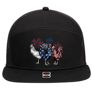 Usa Red White And Blue Retro 4th Of July American Chicken 7 Panel Mesh Trucker Snapback Hat