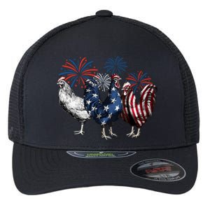 Usa Red White And Blue Retro 4th Of July American Chicken Flexfit Unipanel Trucker Cap