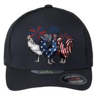 Usa Red White And Blue Retro 4th Of July American Chicken Flexfit Unipanel Trucker Cap