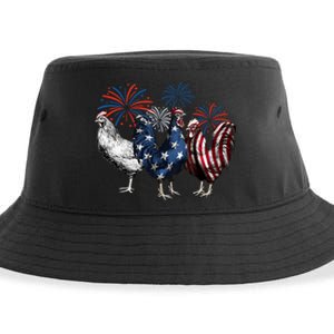 Usa Red White And Blue Retro 4th Of July American Chicken Sustainable Bucket Hat