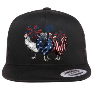 Usa Red White And Blue Retro 4th Of July American Chicken Flat Bill Trucker Hat