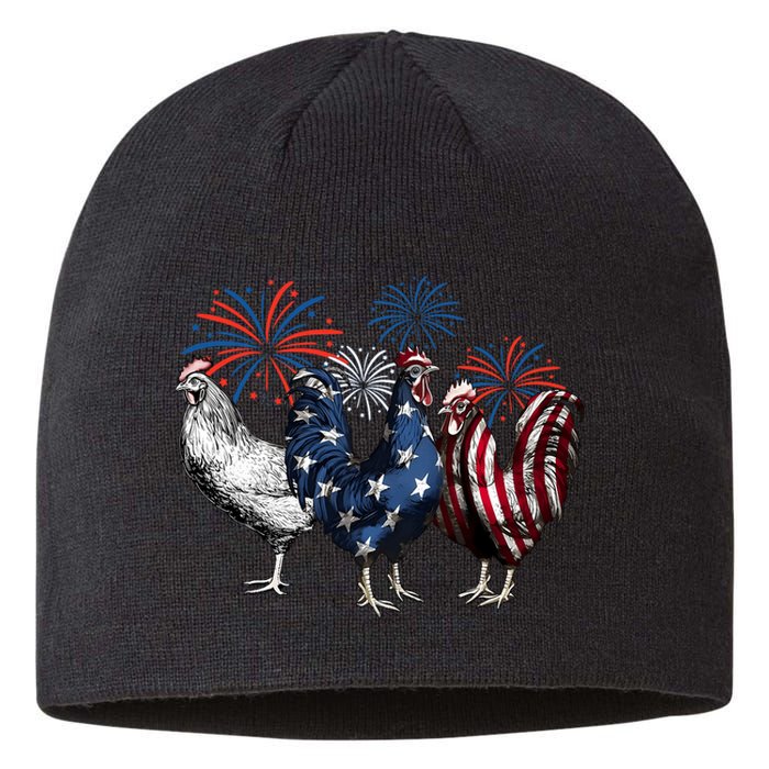 Usa Red White And Blue Retro 4th Of July American Chicken Sustainable Beanie