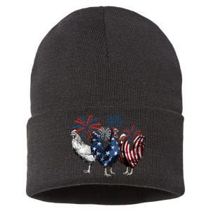 Usa Red White And Blue Retro 4th Of July American Chicken Sustainable Knit Beanie