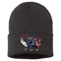 Usa Red White And Blue Retro 4th Of July American Chicken Sustainable Knit Beanie