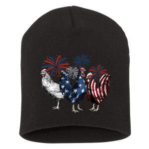 Usa Red White And Blue Retro 4th Of July American Chicken Short Acrylic Beanie