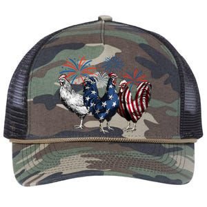 Usa Red White And Blue Retro 4th Of July American Chicken Retro Rope Trucker Hat Cap