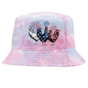 Usa Red White And Blue Retro 4th Of July American Chicken Tie-Dyed Bucket Hat