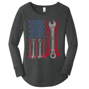 USA Red White Blue American Flag Mechanic Women's Perfect Tri Tunic Long Sleeve Shirt