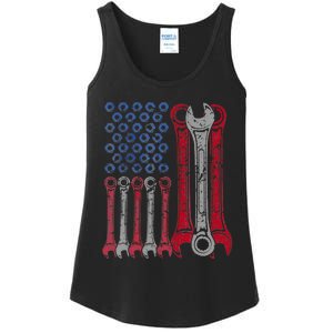 USA Red White Blue American Flag Mechanic Ladies Essential Tank