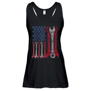 USA Red White Blue American Flag Mechanic Ladies Essential Flowy Tank